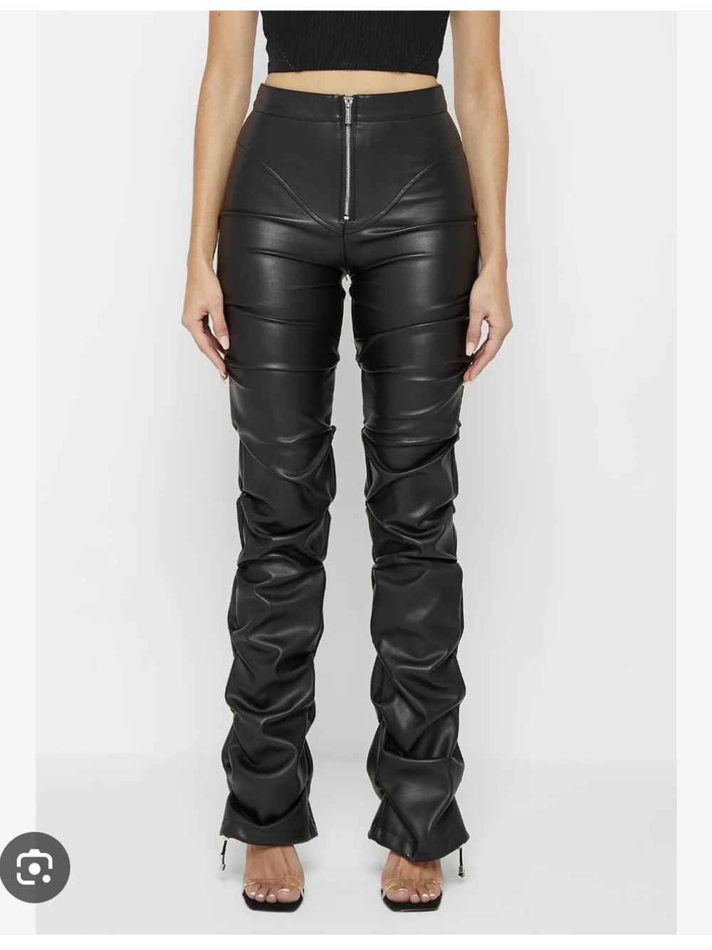 Manière De Voir Ruched High-Waist Black Faux pants